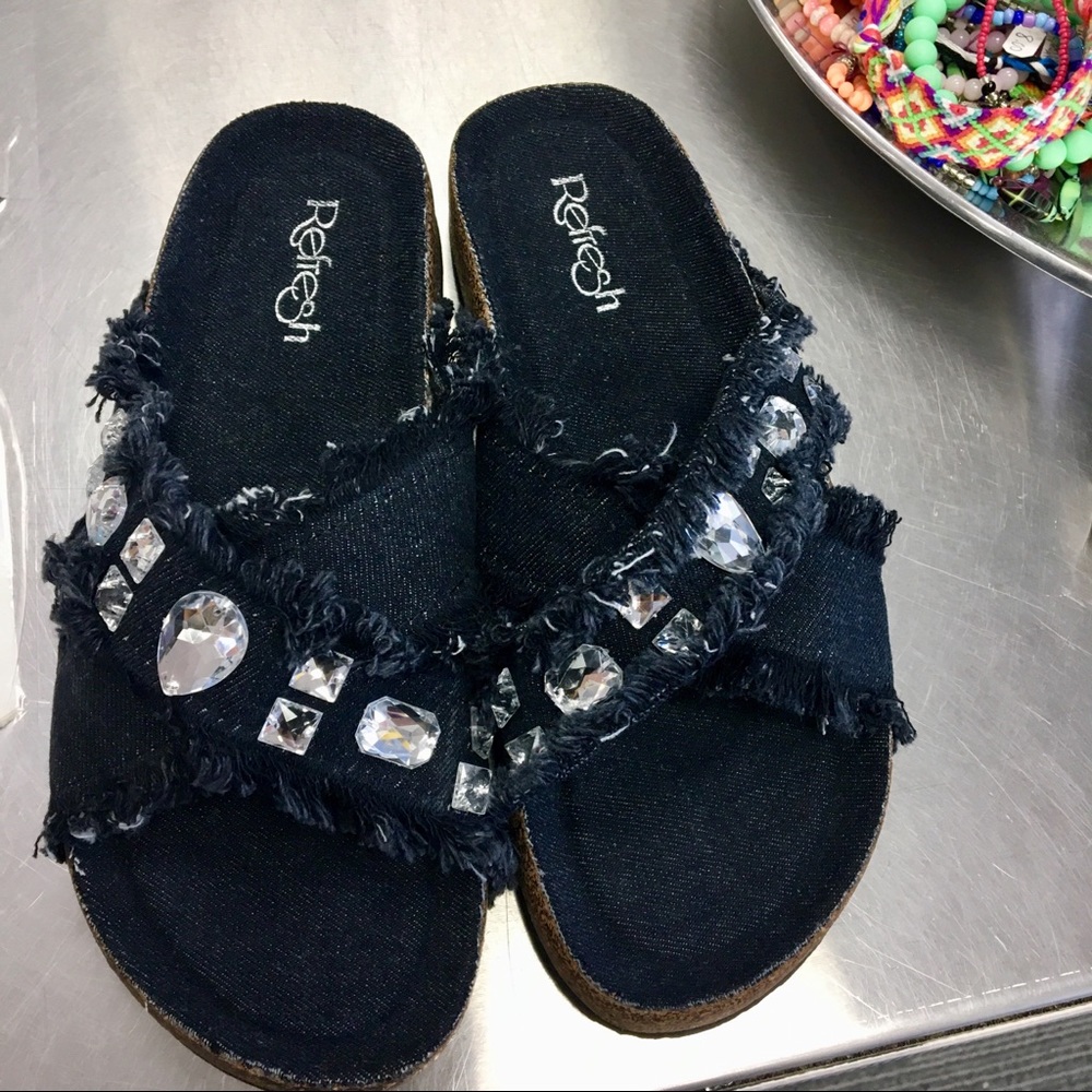 Black denim gem sandal - Picture 2 of 7